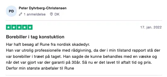 Trustpilot borebille anmeldelse Nordisk Skadedyrservice