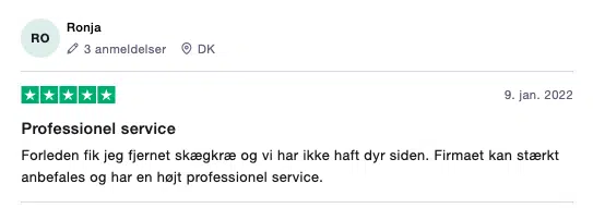 Trustpilot skægkræ anmeldelse Nordisk Skadedyrservice